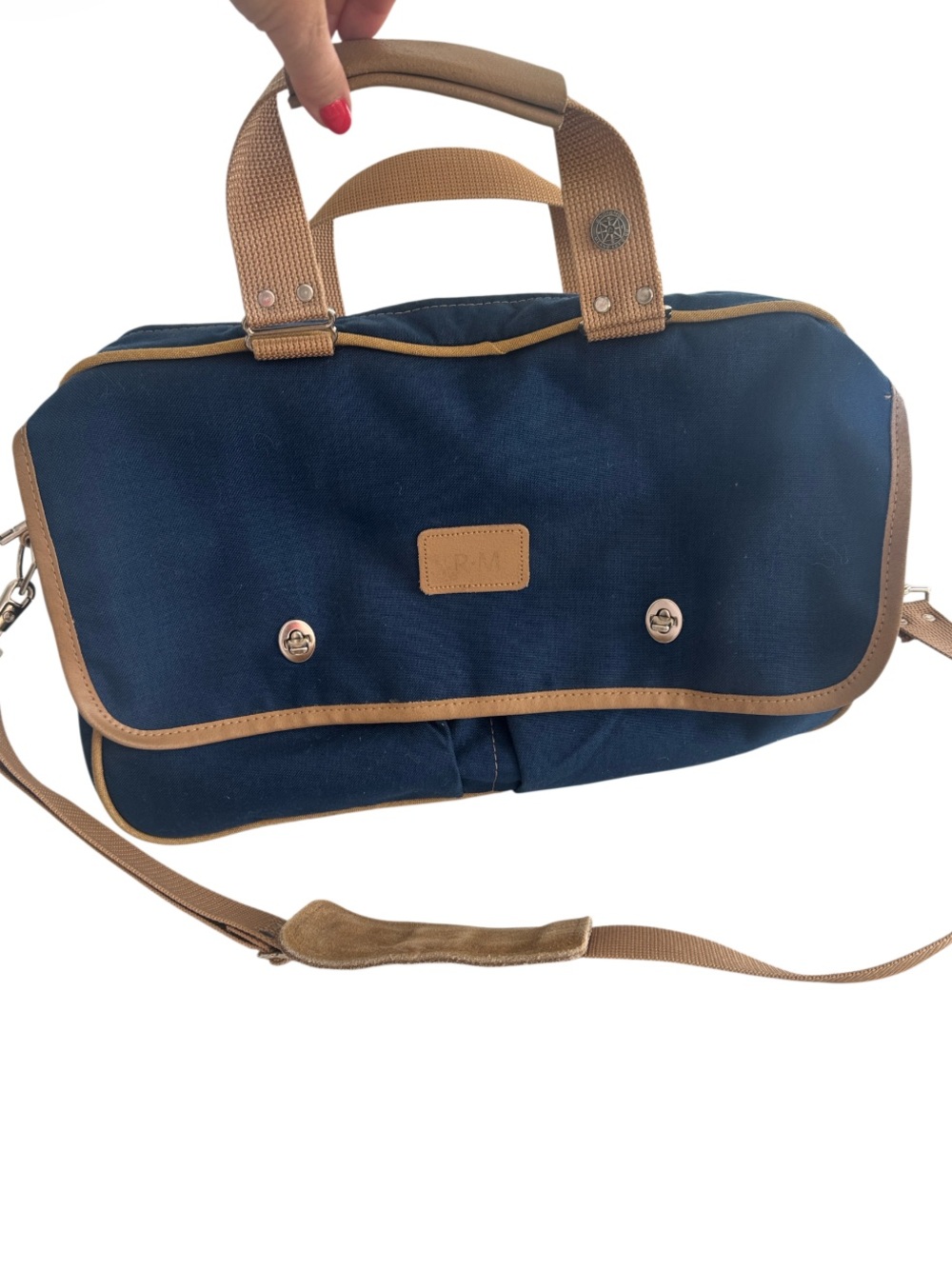 Vintage Andiamo canvas travel/tote bag, Navy Canvas, Turnlock Front pockets